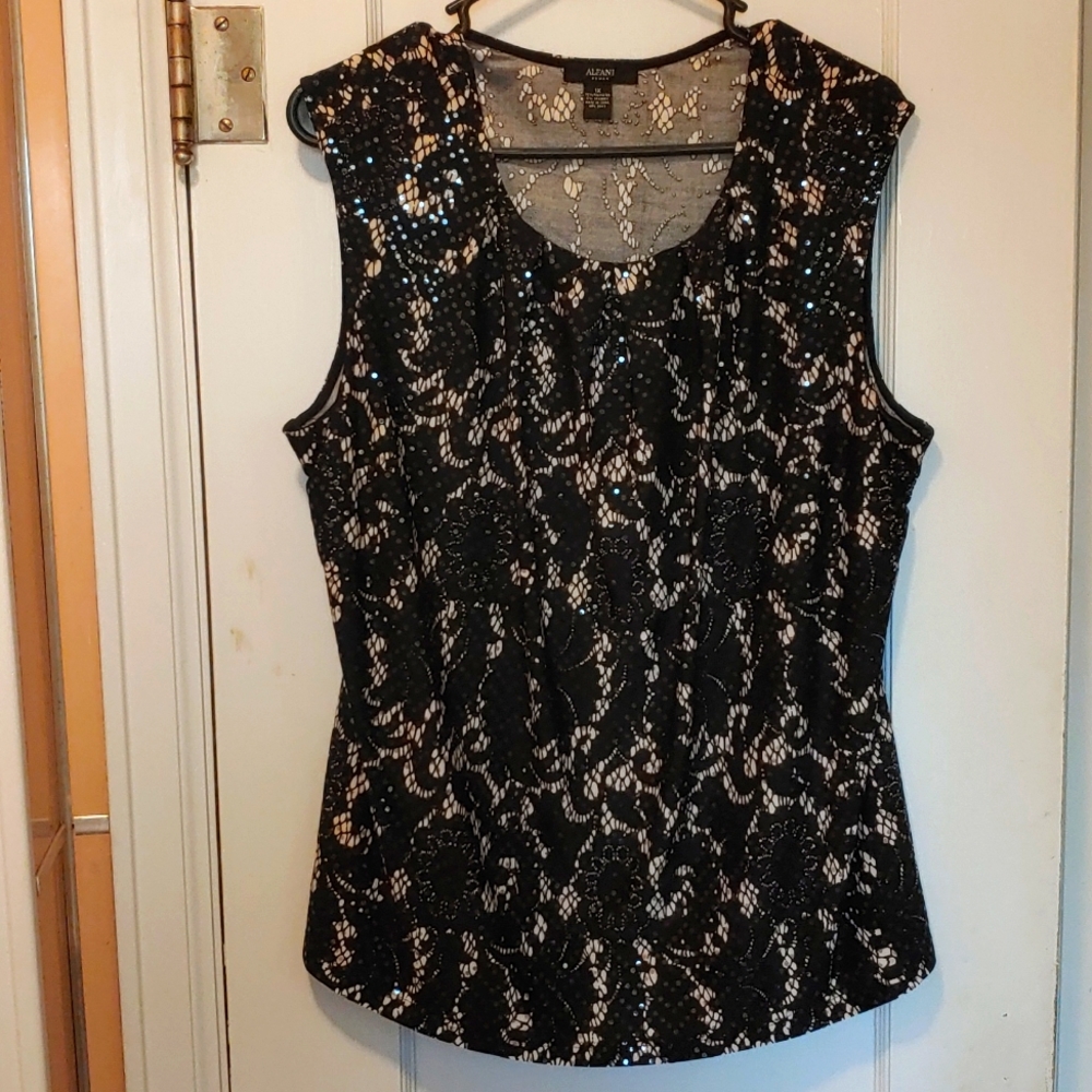 Alfani 1X Women's Black/White Sleeveless Sequined Top